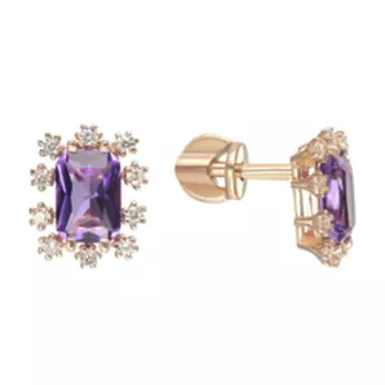 Серебряные серьги-пусеты с аметистами и фианитами