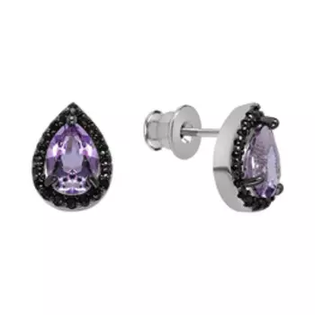 Серебряные серьги-пусеты с аметистами и шпинелью