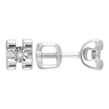 Серебряные серьги-пусеты с бриллиантами