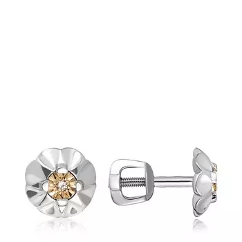 Серебряные серьги-пусеты с бриллиантами