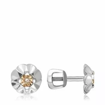 Серебряные серьги-пусеты с бриллиантами и золотом