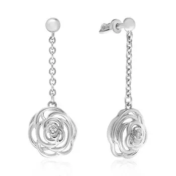 Серебряные серьги-пусеты с бриллиантами