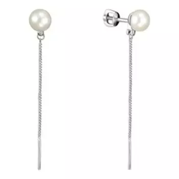 Серебряные серьги-пусеты с бриллиантами и жемчугом