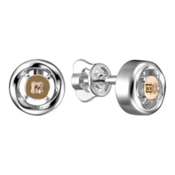 Серебряные серьги-пусеты с бриллиантами и золотом