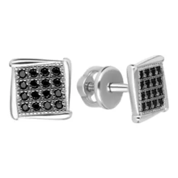 Серебряные серьги-пусеты с черной шпинелью