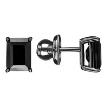 Серебряные серьги-пусеты с черной шпинелью