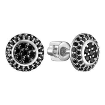 Серебряные серьги-пусеты с черной шпинелью