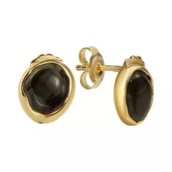 Серебряные серьги-пусеты с черным перламутром