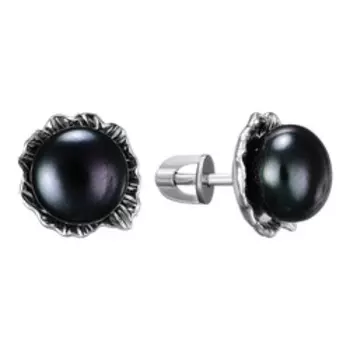 Серебряные серьги-пусеты с черным жемчугом