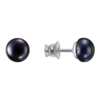 Серебряные серьги-пусеты с черным жемчугом