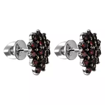 Серебряные серьги-пусеты с чешскими гранатами