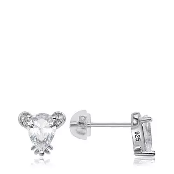 Серебряные серьги-пусеты с цирконием "Мышки"