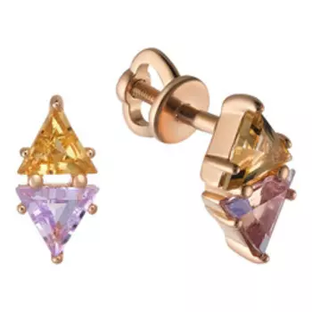 Серебряные серьги-пусеты с цитринами и аметистами