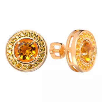 Серебряные серьги-пусеты с цитринами и фианитами