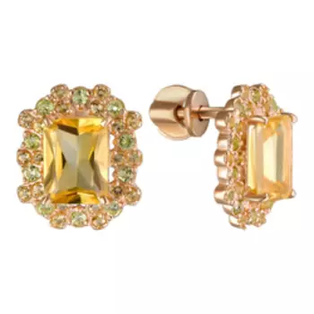 Серебряные серьги-пусеты с цитринами и хризолитами