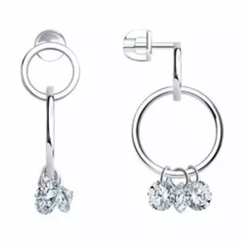 Серебряные серьги-пусеты с фианитами