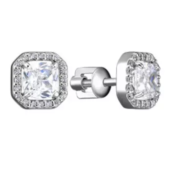 Серебряные серьги-пусеты с фианитами