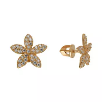 Серебряные серьги-пусеты с фианитами "Цветы"