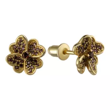 Серебряные серьги-пусеты с фианитами "Цветы"