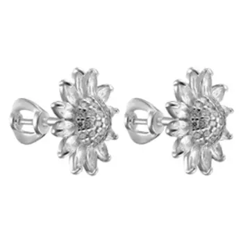 Серебряные серьги-пусеты с фианитами "Цветы"