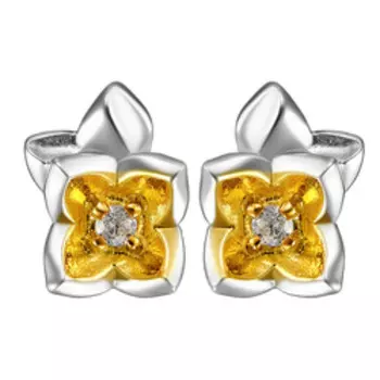 Серебряные серьги-пусеты с фианитами "Цветы"