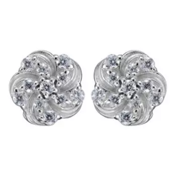 Серебряные серьги-пусеты с фианитами "Цветы"