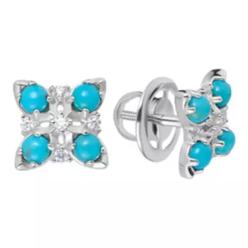 Серебряные серьги-пусеты с фианитами и бирюзой
