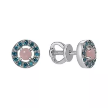 Серебряные серьги-пусеты с фианитами и опалами