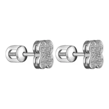 Серебряные серьги-пусеты с фианитами "Клевер"