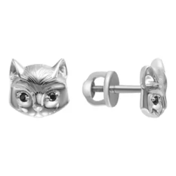 Серебряные серьги-пусеты с фианитами "Кошечки"