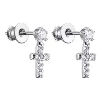 Серебряные серьги-пусеты с фианитами "Крестики"