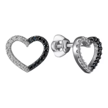 Серебряные серьги-пусеты с фианитами "Сердце"