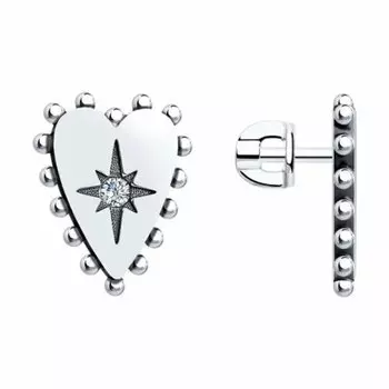 Серебряные серьги-пусеты с фианитами "Сердце"