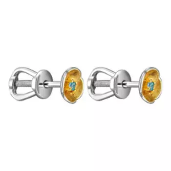 Серебряные серьги-пусеты с голубыми фианитами "Цветы"