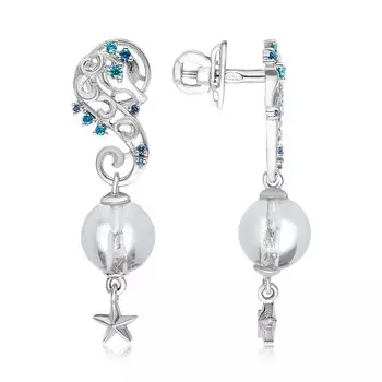 Серебряные серьги-пусеты с горным хрусталём