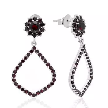 Серебряные серьги-пусеты с гранатом