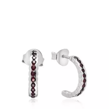 Серебряные серьги-пусеты с гранатом