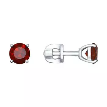 Серебряные серьги-пусеты с гранатом