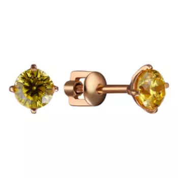 Серебряные серьги-пусеты с имитацией желтого бриллианта