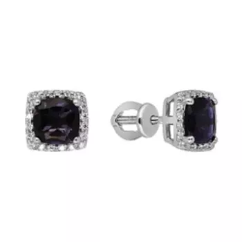 Серебряные серьги-пусеты с иолитами и фианитами