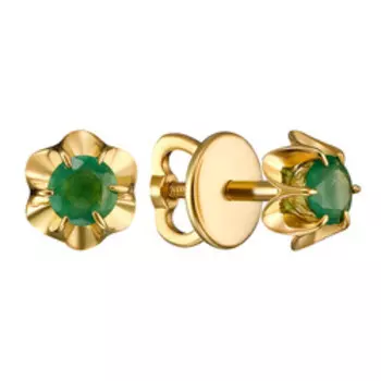 Серебряные серьги-пусеты с изумрудами "Цветы"