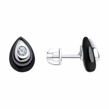 Серебряные серьги-пусеты с керамикой и фианитами