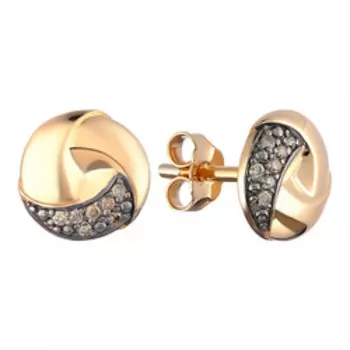 Серебряные серьги-пусеты с коньячными бриллиантами