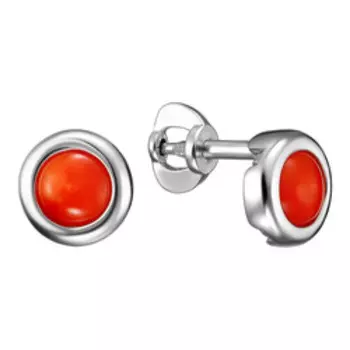 Серебряные серьги-пусеты с кораллами