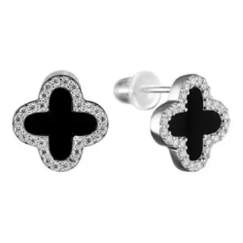 Серебряные серьги-пусеты с кубическим цирконием "Клевер"