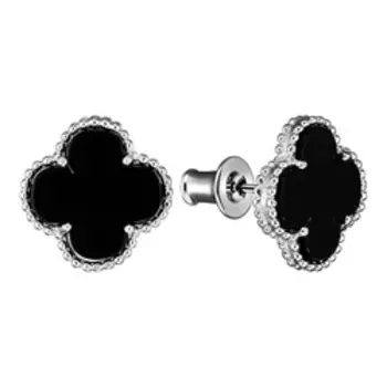 Серебряные серьги-пусеты с ониксами "Клевер"