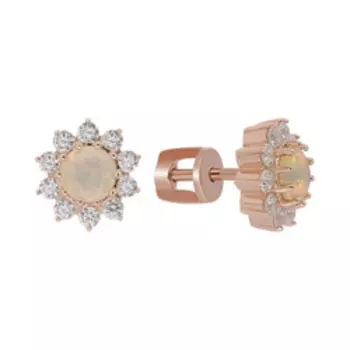 Серебряные серьги-пусеты с натуральными опалами и фианитами