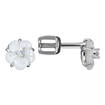 Серебряные серьги-пусеты с перламутром "Цветы"