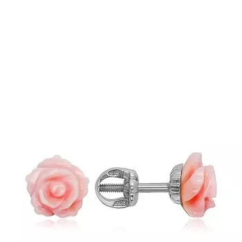 Серебряные серьги-пусеты с перламутром "Роза"