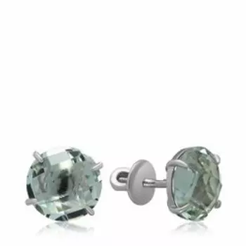 Серебряные серьги-пусеты с празиолитами